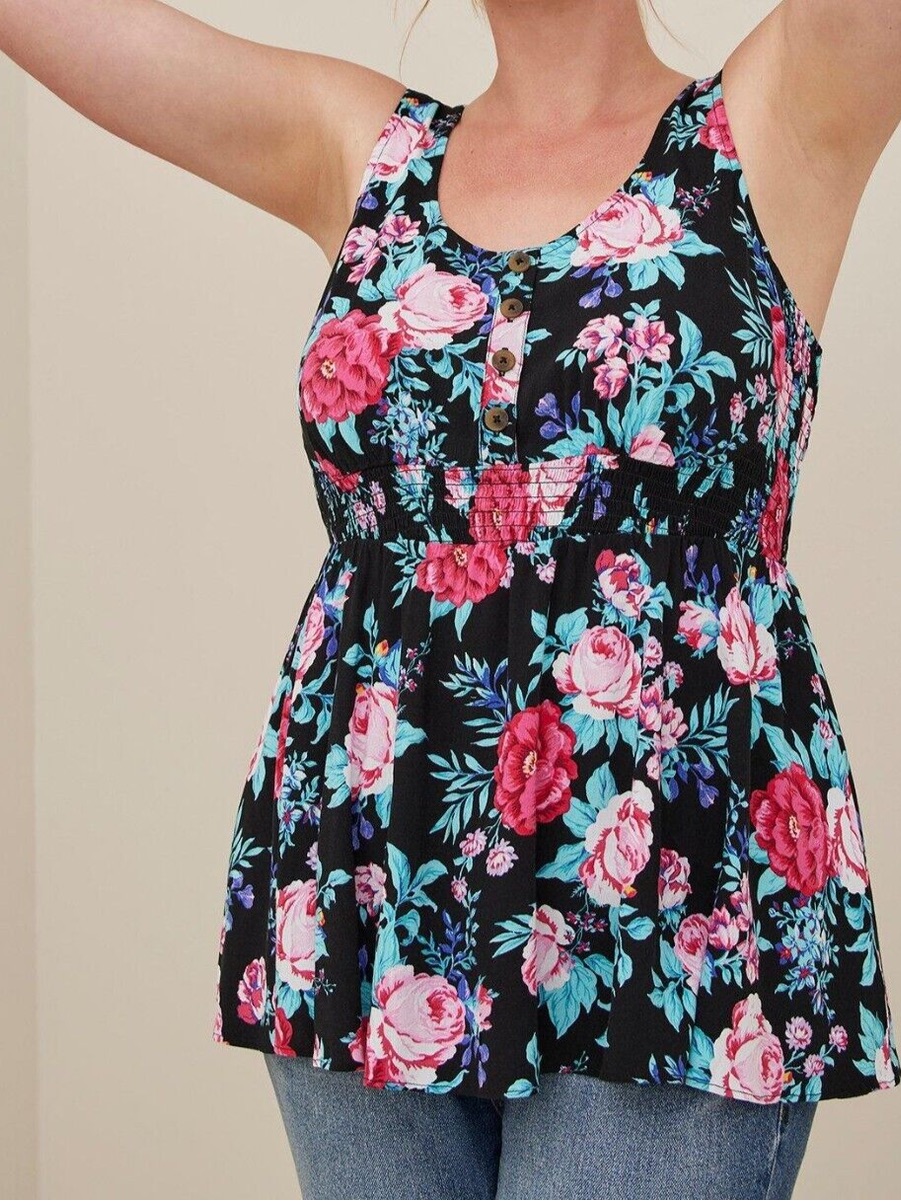 Nwt Torrid Rayon Slub Smocked Waist Button Front Tank, Size 2x (18/20)